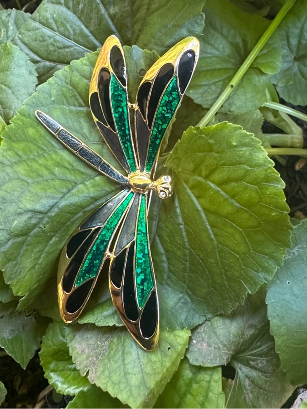 Enamel and gold Metal Dragonfly Brooch